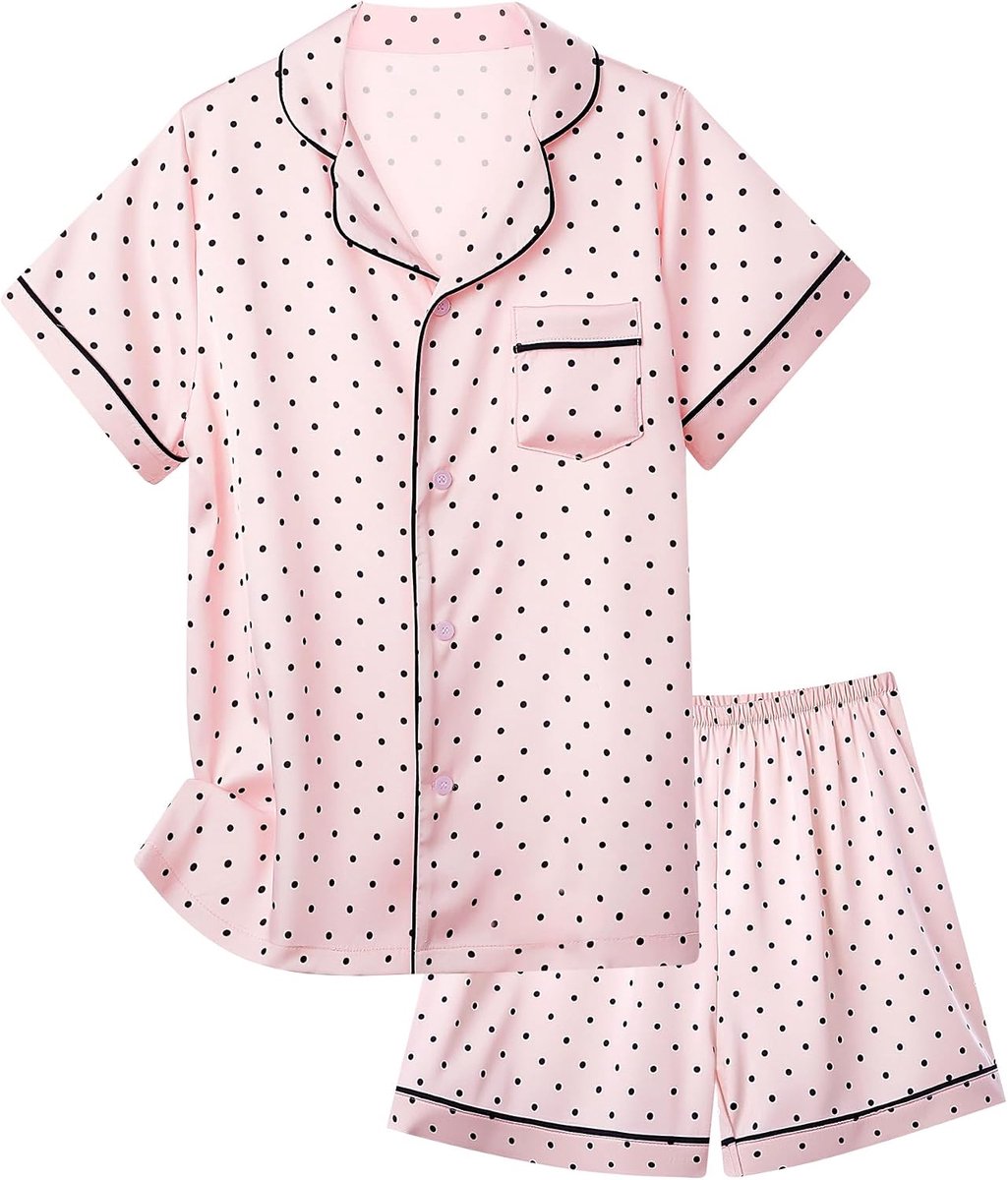 Pyjama voor meisjes, imitatie zijde, lange mouwen, nachtkleding, satijn, tweedelige pyjamaset