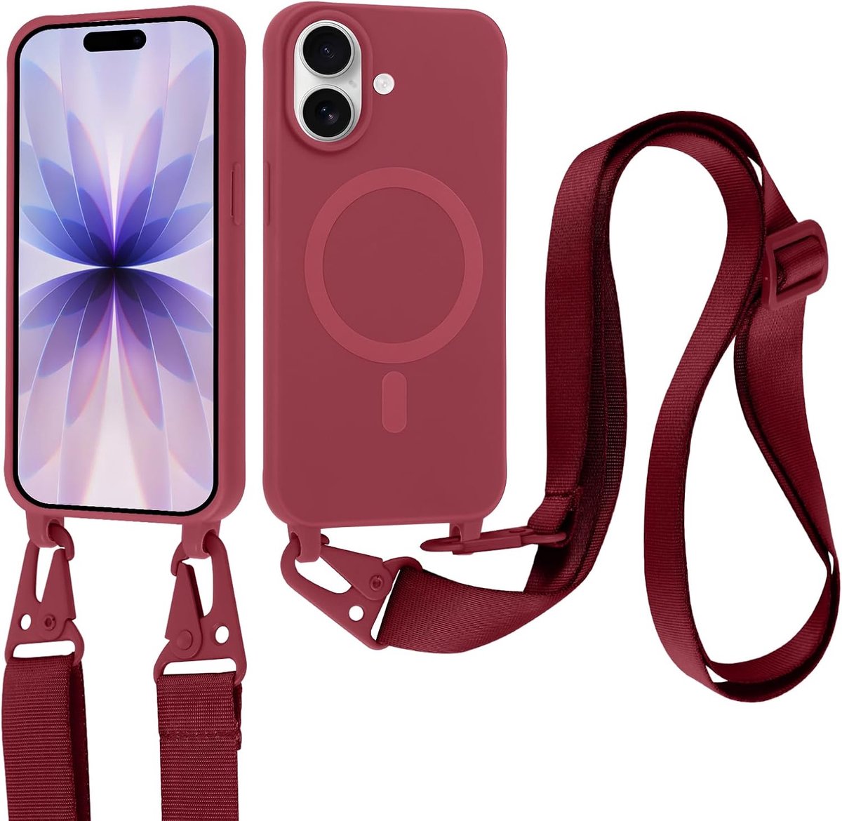 Beschermhoesje voor iPhone 16 Plus met trekkoord, beschermhoes met verstelbare band, halsketting, schouderriem, ultradun, siliconen, schokbestendig, krasbestendig, beschermhoes voor iPhone 16