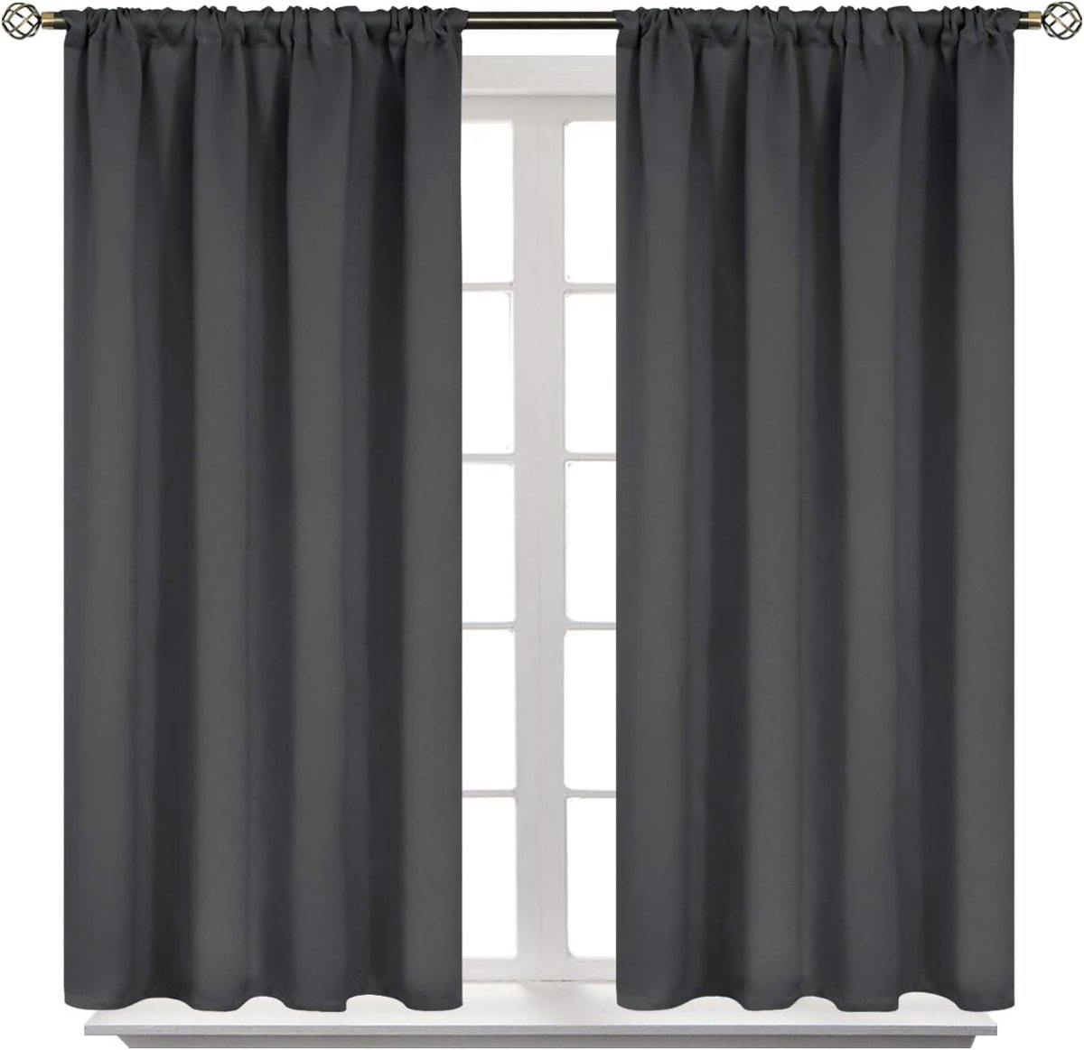 Gordijnroede Verduisteringsgordijnen voor slaapkamer, thermische isolatie, verduisteringsgordijn voor woonkamer, 106 x 114 cm, 2 panelen, donkergrijs
