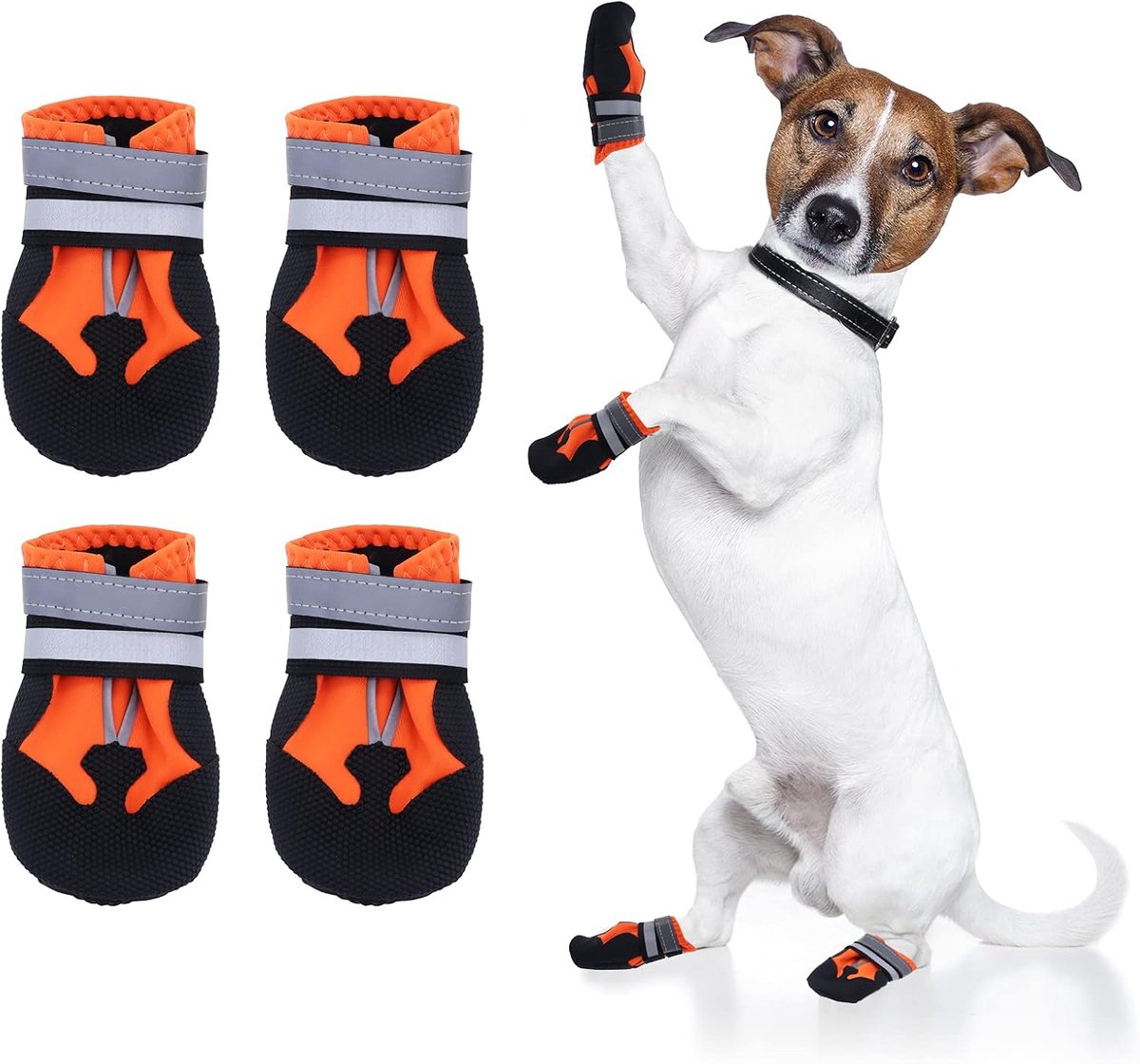 Paw Protector - Waterdichte Hondenschoenen - Duurzame Outdoor Puppy Booties met reflecterende strips voor kleine middelgrote en grote honden (oranje, S)