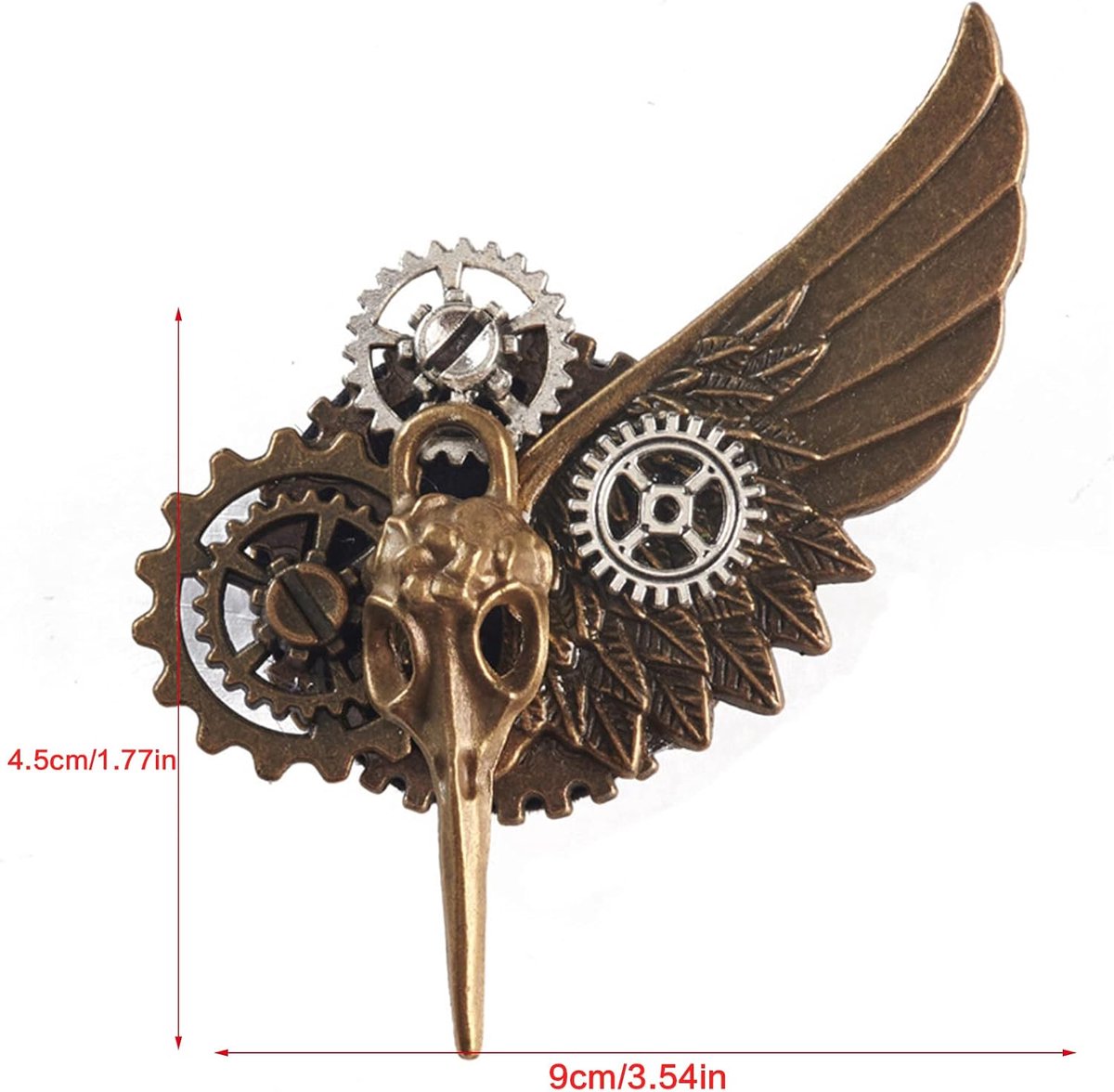 Hero-s Steampunk-broche voor heren, goudkleurig, steampunk, 9 x 4,5 cm
