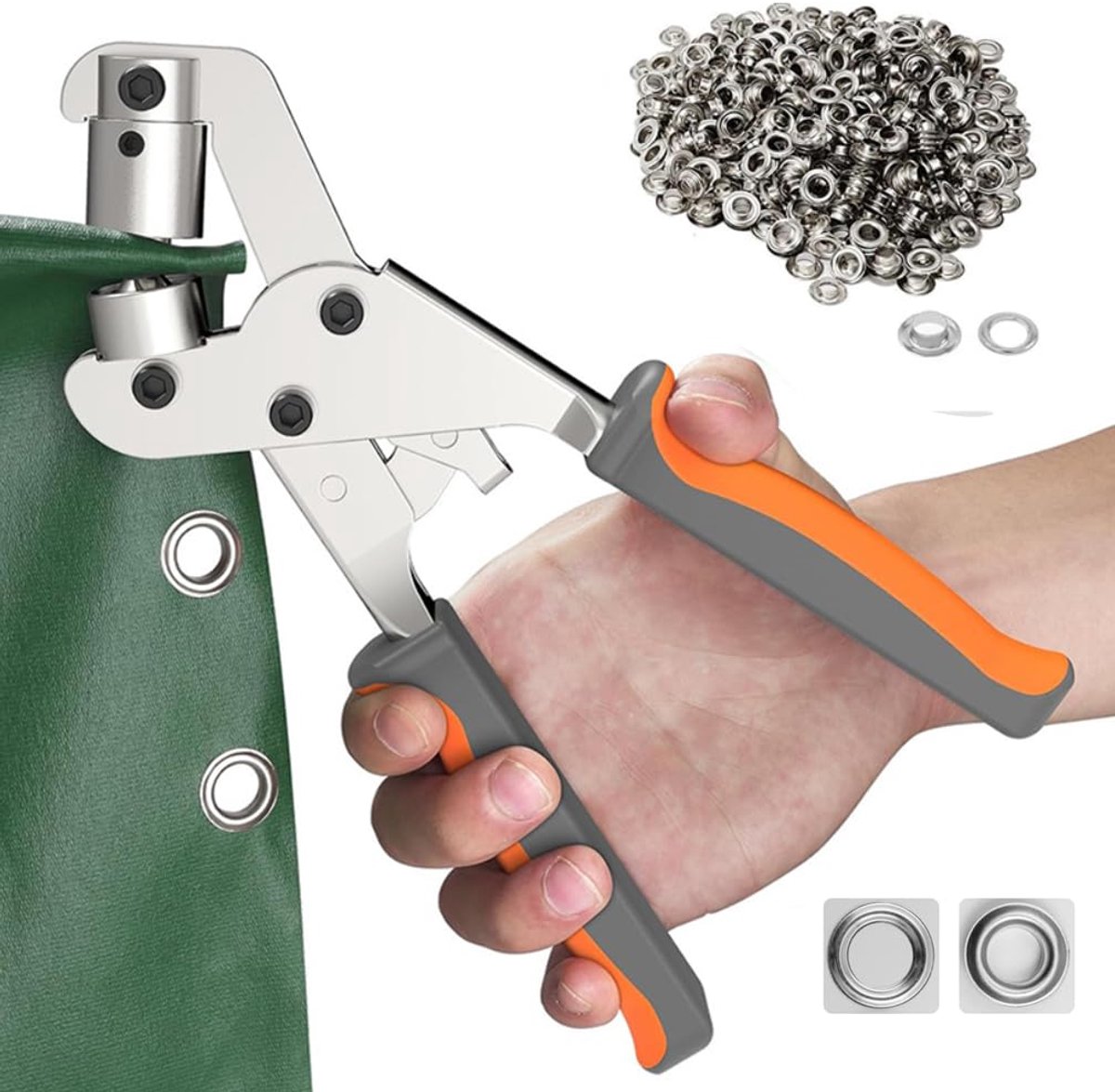 Tool Kit, Handheld Hole Punch Tang, Grommet Press Tang Ooggat Punch Tang Set met 3/8 Inch (10mm) Diameter 500 stks Grommets Oogjes voor Stof Papier Banner Maker