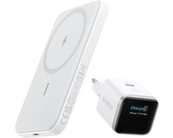 Anker MagGo 5000mAh Magnetische Powerbank + Nano 45W USB-C snellader met Smart Display white｜Ultralicht & Compact｜Smart Display｜Altijd en Overal Opladen