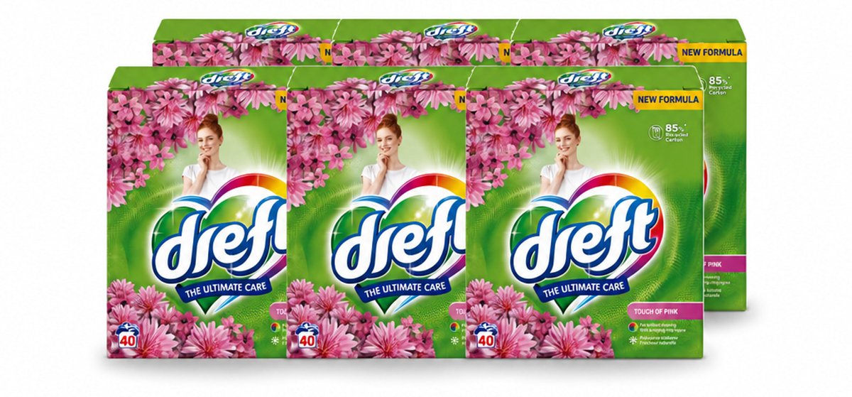 6 x Dreft – Touch Pink – Poeder Wasmiddel – 2,6 kg – 40 wasbeurten - Voordeelverpakking - 6 stuks