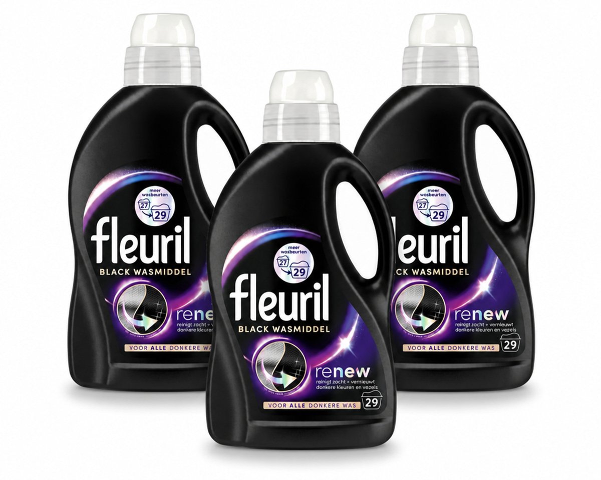 3 x Fleuril – Wasmiddel - Black – 29 wasbeurten – 1,305 L - Bulkverpakking - 3 stuks