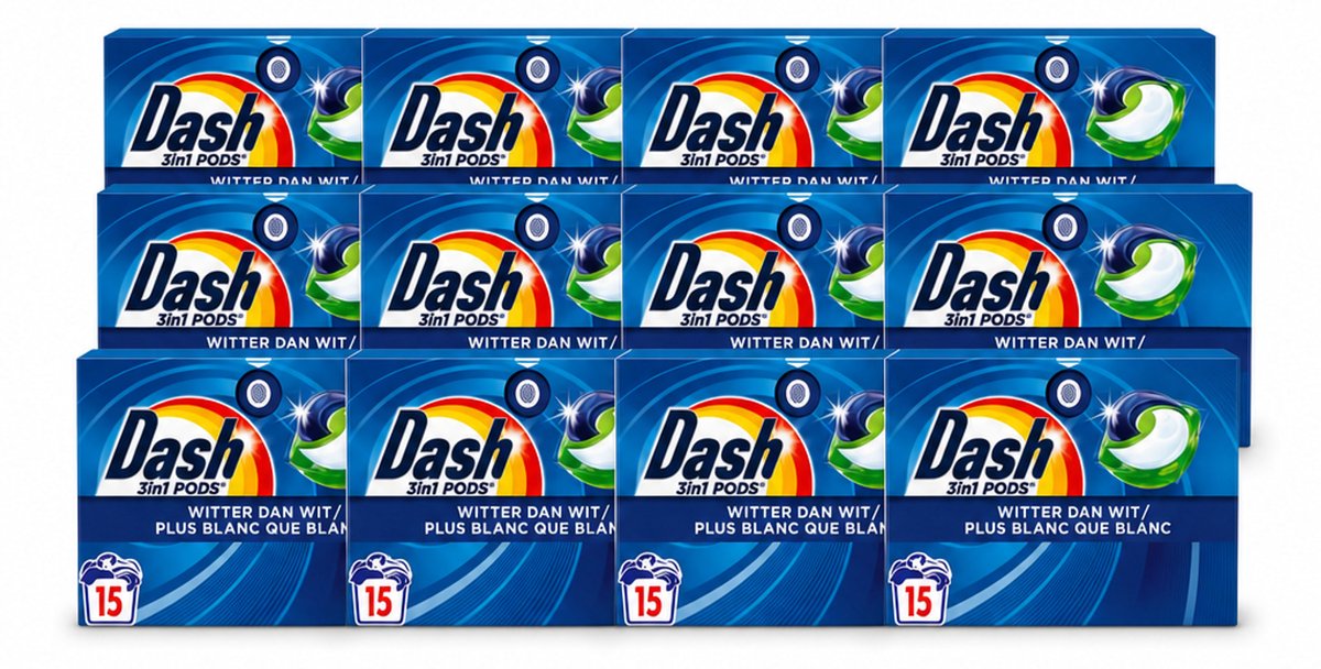 12 x Dash – Wasmiddelcapsules – 3in1 Pods Original – 15 capsules - Voordeelverpakking - 12 stuks