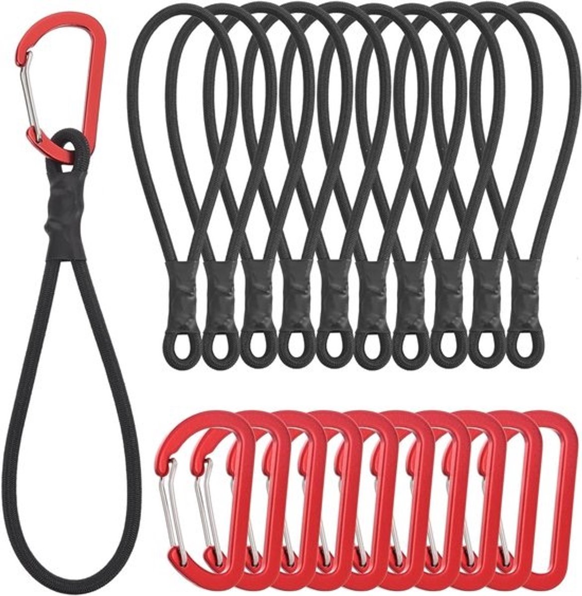 Pack of 10 Tension Rubber met Carabiner - Multifunctionele Sail Tensioner voor Tarpaulins - Tent - Net - Camping