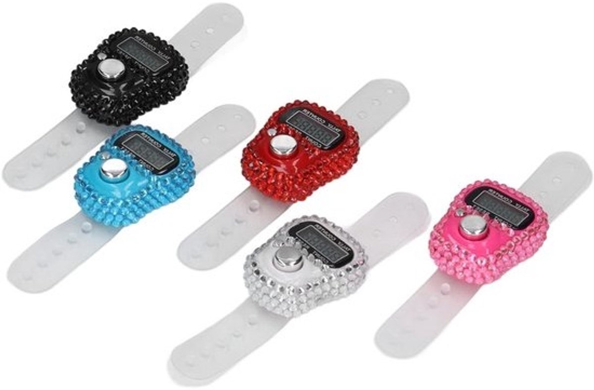 Automatische Vinger Tellers met Resetknop, 5 Stuks voor Training en Activiteiten, Rhinestone Design