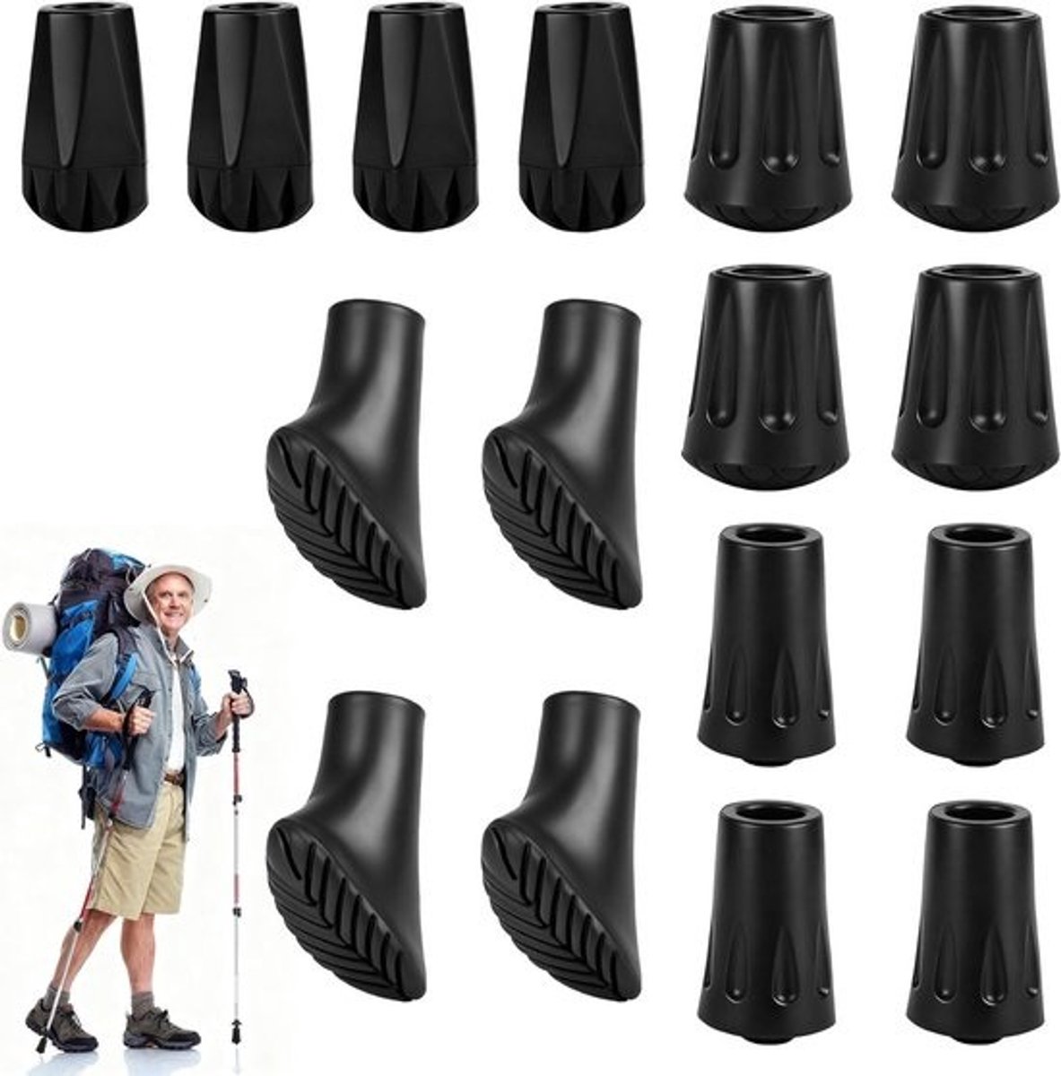 16 stuks antislip rubberen tips voor wandelstokken, duurzame rubberen buffers voor asfalt en grip tijdens Nordic Walking