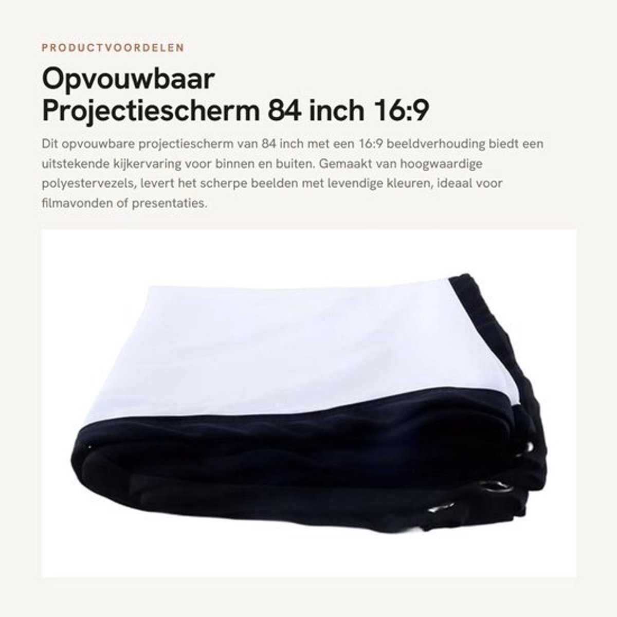 Dailygoods-projectiescherm van 84 inch - Opvouwbaar en draagbaar - Projectiescherm voor buiten - HD-polyester - Scherpe beelden - Lichtblokkerend materiaal - Buitenbioscoop