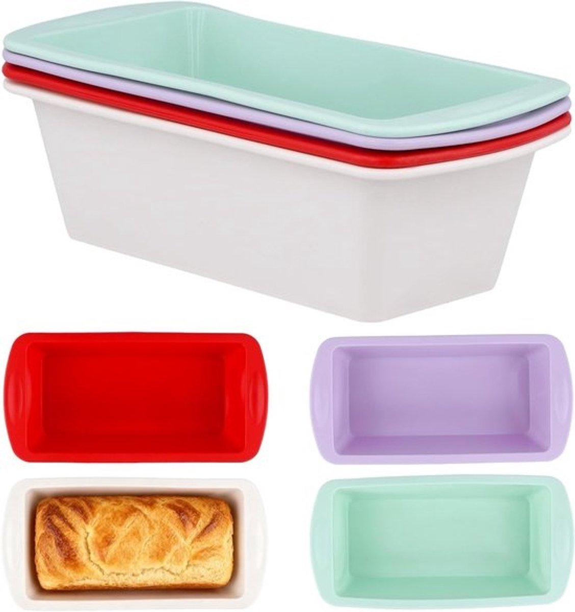 8-delige Rectangulaire Siliconen Broodvormen met Antiaanbaklaag en Hittebestendigheid, Perfect voor Brood, Gebak en Vleesbrood, 19.5 x 9.5 x 5.5 cm