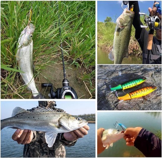 Set met 10 stuks kunstaas - Bass popper van 9 cm - Met draaitail - Voor zoet en zout water - 3 dreggen - Meerlagige reflecterende coating - Voor baars en snoek — afbeelding 3