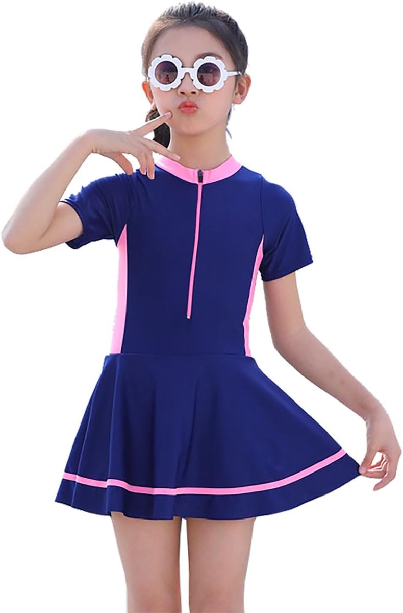 Meisjesbadpak met rok, bescheiden badmode in schoolstijl met korte broek, patchwork, peuter, meisjes, alles-in-één, zwempak