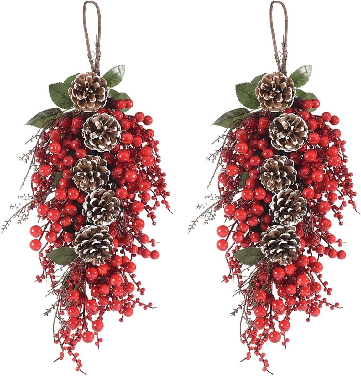 Maruccia Kunsttakken met rode bessen en dennenappels, slinger en kerstdecoratie om op te hangen