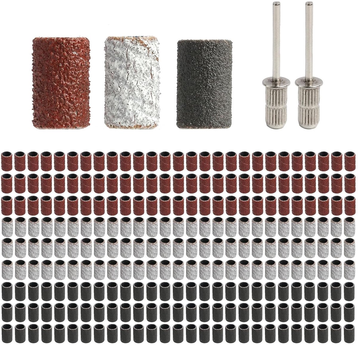 Hulzenset, slijpdoppen nagelfrees, 248 stuks schuurband 80/120/180 korrel, schuurtrommel voor hout, kunsthandwerk, incl. 2 schuurrollen, compatibel met Dremel schuuropzetstukken