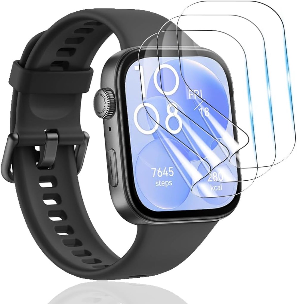 Schermbeschermer voor Huawei Watch Fit 3 [3 stuks], Heldere HD zachte hydrogelfolie, Bubbel-vrij, Krasbestendig, 3D volledige schermbeschermer voor Huawei Watch Fit 3 [Geen gehard glas]