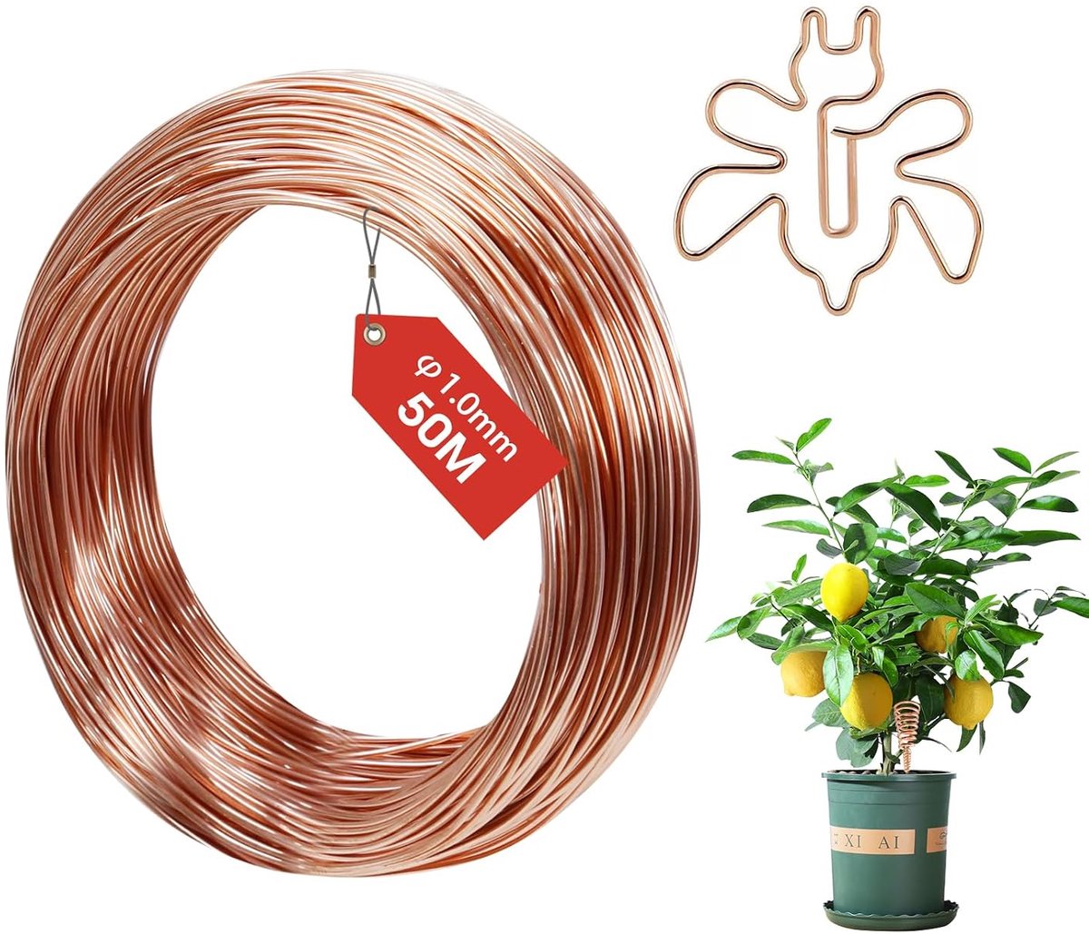 Koperdraad, 1,0 mm x 50 m, T2 niet-geglazuurd koperdraad, metaaldraad voor modesieraden, T2 met blank koperdraad voor elektrische cultuur, tuinieren, elektrisch lassen, DIY