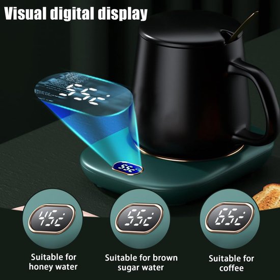 Draadloze koffiewarmer met 3 temperatuurstanden voor thuis en op kantoor; waterdichte, elektrische USB-mokwarmer voor dranken, thee, melk en meer - wit — afbeelding 5