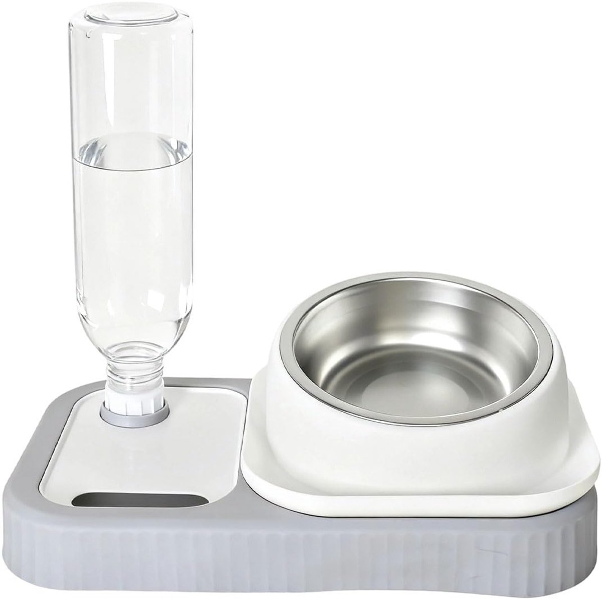 Kattenvoer- en waterbakset, dubbele voerbakken met automatische zwaartekrachtwaterfles, Slow Feeder hondenbak, afneembare roestvrijstalen kom voor het voeden van kleine tot middelgrote honden, katten