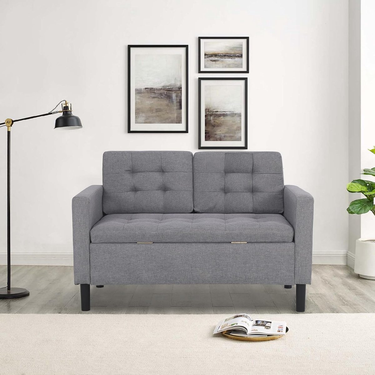 2-zits Bank, Zitsbank, Sofa, met opbergruimte, 2-zitsbank, Tweezitsbank, Relaxstoel, bank met kussens, voor woonkamer slaapkamer kantoor 118 × 63 × 76 cm (Lichtgrijs)