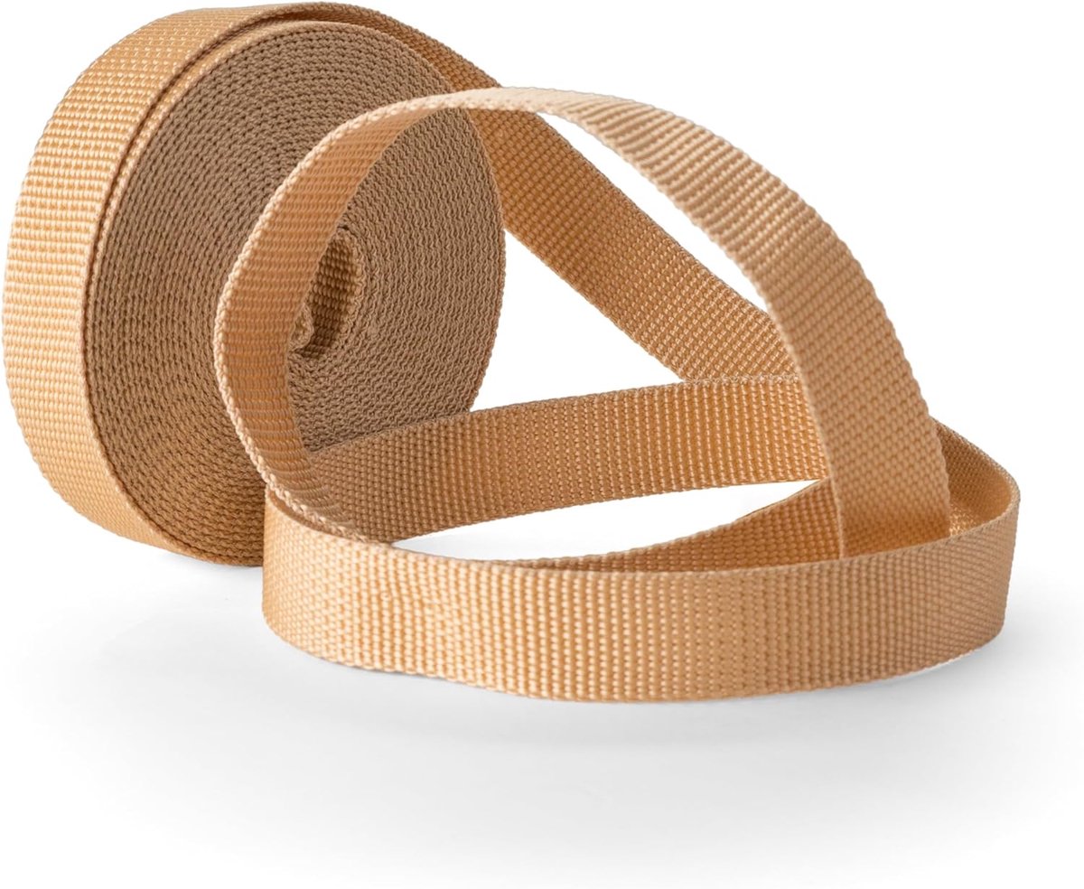 20 mm breed x 6 m, beige, oprolbaar, robuust, reserverol, voor binnen en buiten, duurzaam, universele vervanging, eenvoudige montage