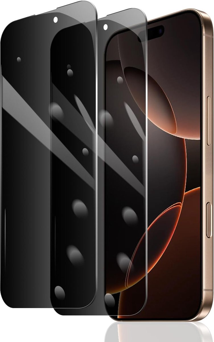 2 stuks anti-spionage gehard glas voor iPhone 16 Pro, Privacy displaybeschermfolie anti-spy, hardheid 9H glas, krasbestendig, zonder luchtbellen, zeer resistent