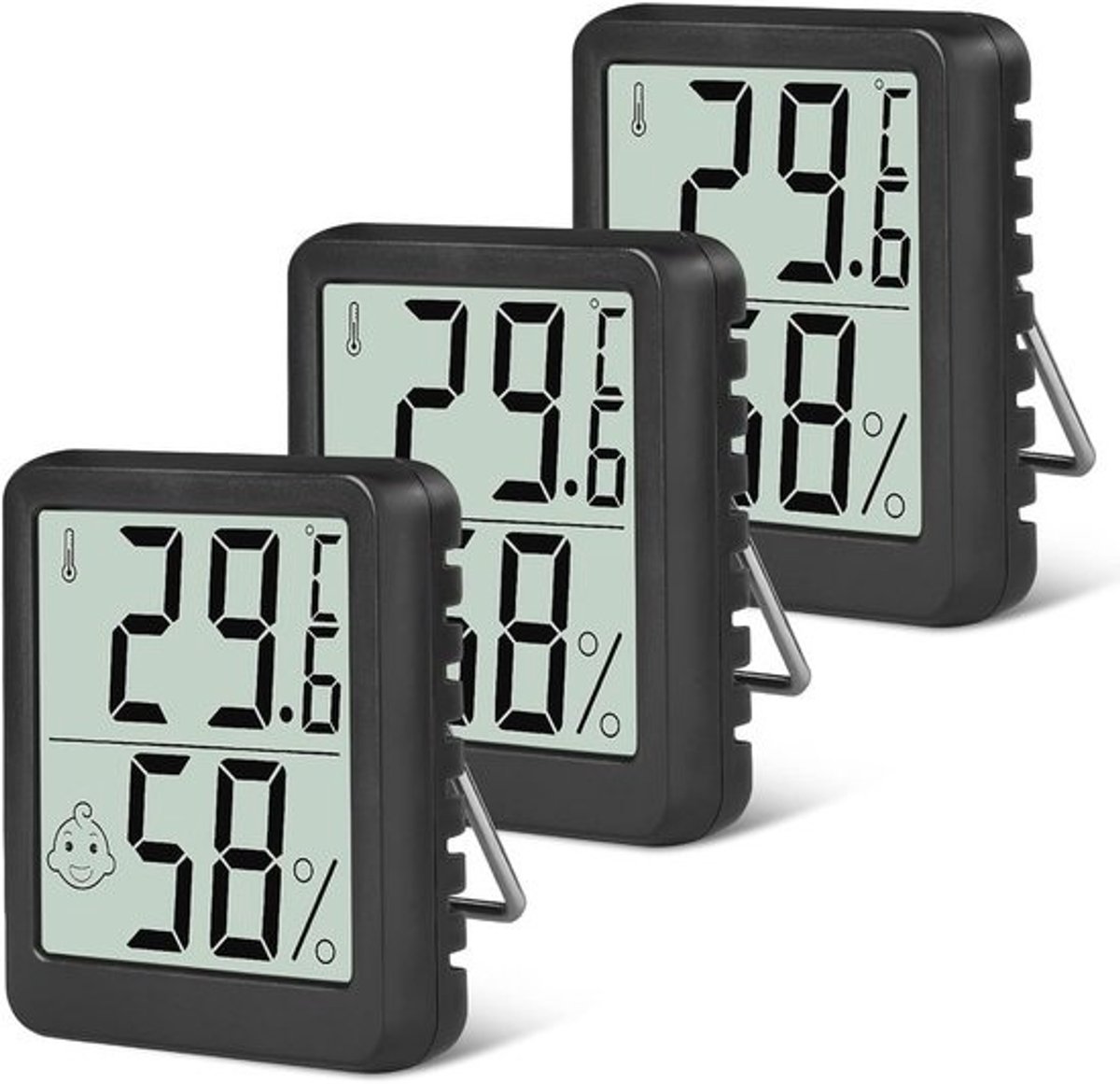 Mini LCD Thermometer en Hygrometer Set - Digitale Binnen Thermometers voor Babykamers, Woonkamers en Kantoor - Draadloze Luchtvochtigheidsmeters (3 Stuks)