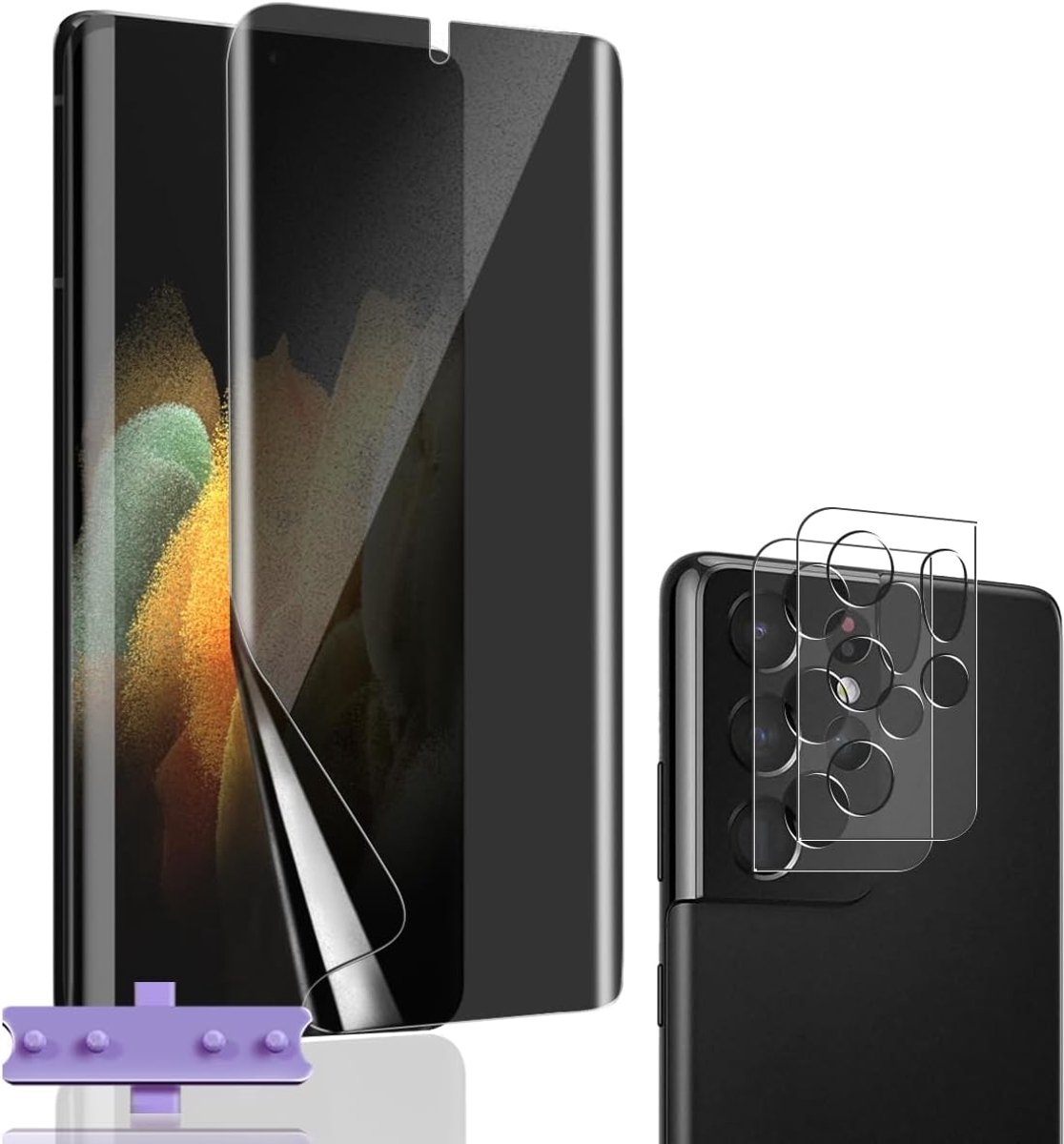 Displaybeschermfolie voor Samsung Galaxy S21 Ultra, 1 stuk, TPU hydrogelfolie, displaybeschermfolie met 2 cameralensbeschermers, krasbestendig, anti-spy