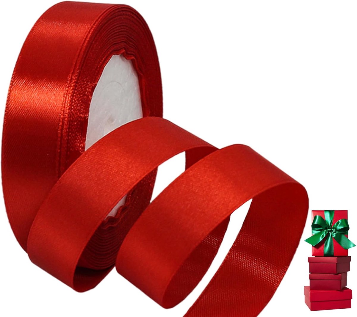 Rood Satijnen Lint 20mm voor Cadeauverpakking, 22m Lint voor Ballonnen, Taarten, Zijde voor Knutselen, Kerstmis, Bruiloft, Haarstrikken, Boeketten, Taartdecoratie