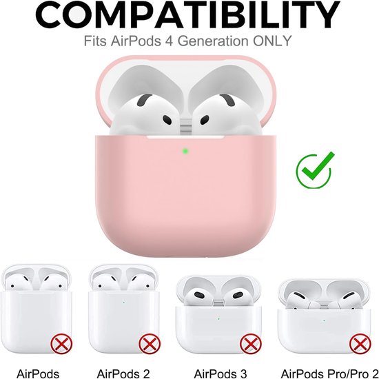Hoes voor Airpods 4, dun beschermend Silicone Case voor AirPods 4th 2024 (USB-C) Skin Front LED zichtbaar siliconen hoesje, Roze — afbeelding 3