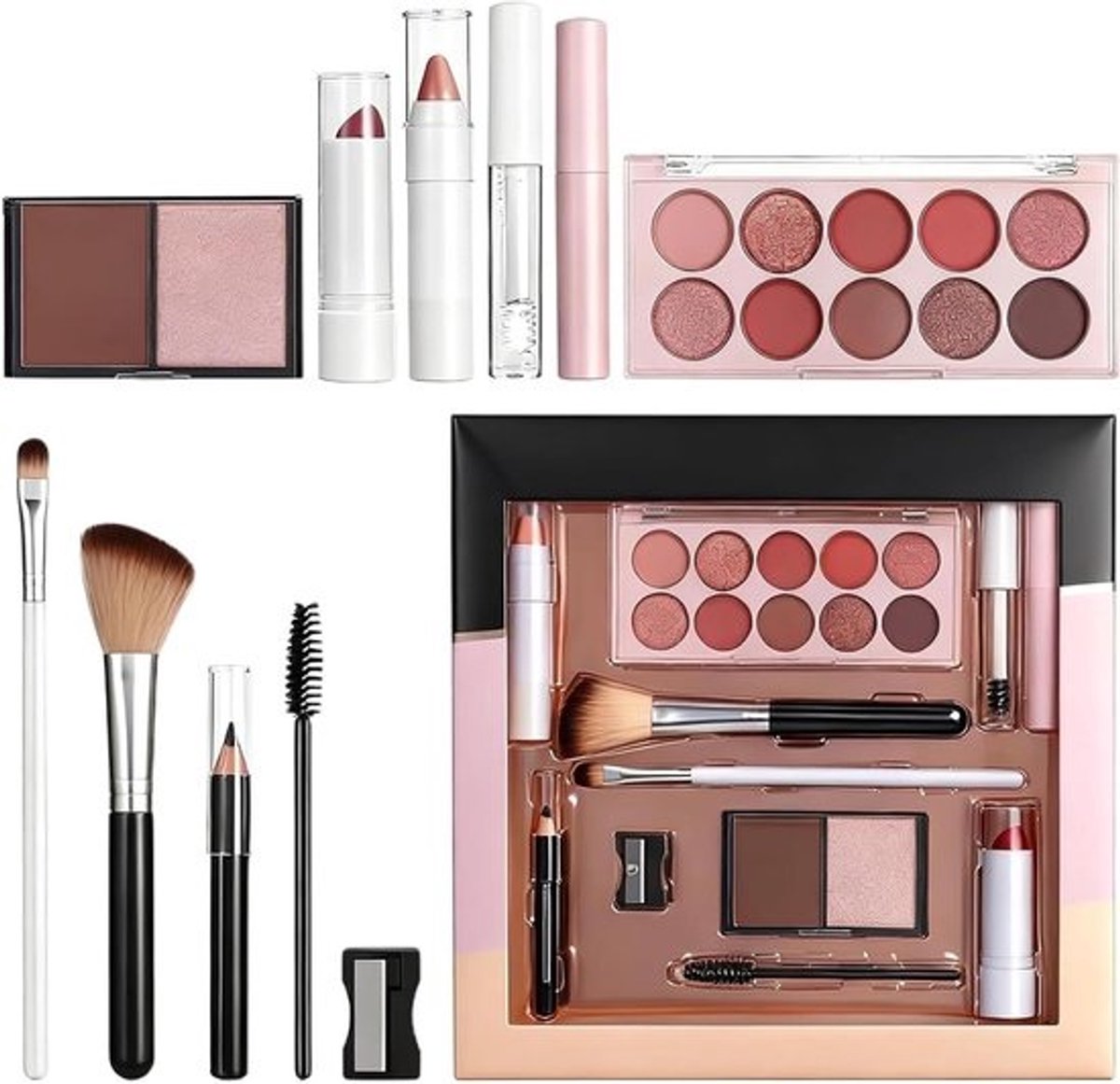 Complete Make-up Set voor Vrouwen en Meisjes - Inclusief Oogschaduw, Lippenstift, Mascara en Borstels voor een Perfecte Look