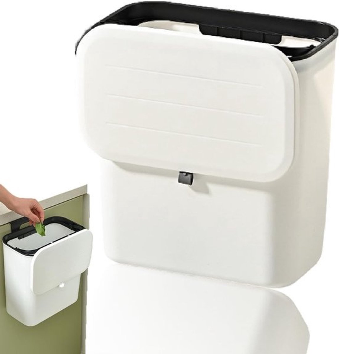 Compacte 9 L Afvalbak voor Keuken en Badkamer, Ideaal voor Compost en Klein Ruimtegebruik, Met Deksel en Hangfunctie