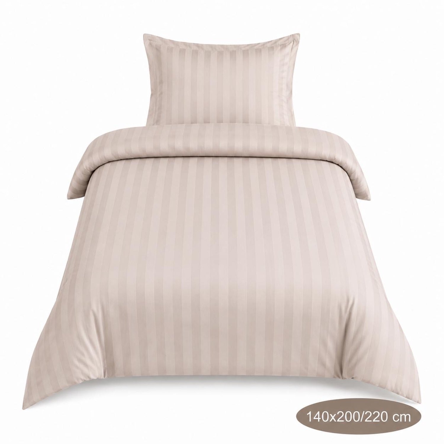 Gestreept Dekbedovertrek - Taupe - 140x200/220 cm - Zacht & Ademend - Strijkvrij - Inclusief Kussensloop - Hotel Luxe Uitstraling