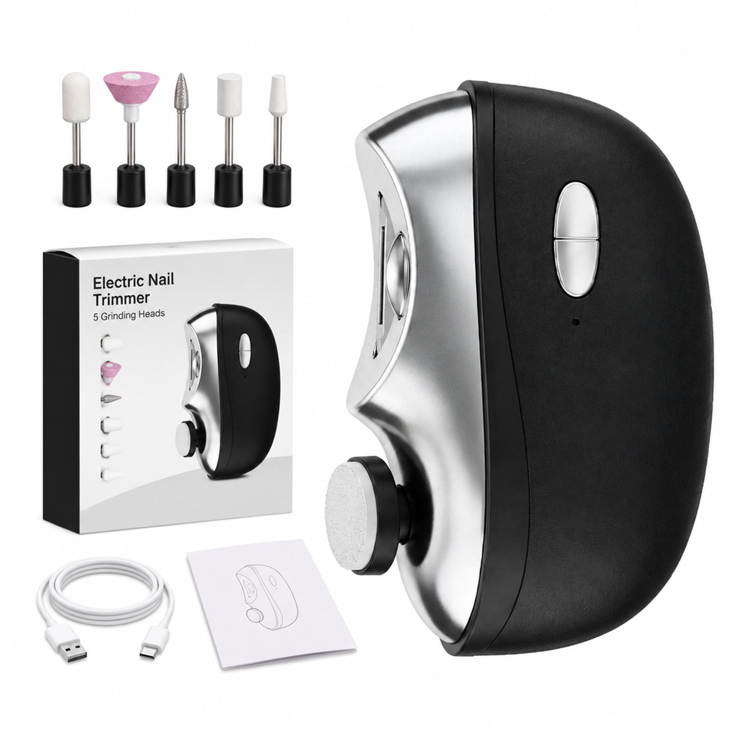 elektrische nagelknipper - 5 slijpkoppen - elektrische nagelverzorging - voor thuisgebruik - in kleurendoos