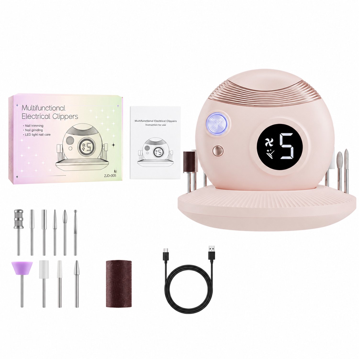 elektrische nagelknipper - met verlichting en nagelslijpfunctie - compact ontwerp - roze upgrade 005