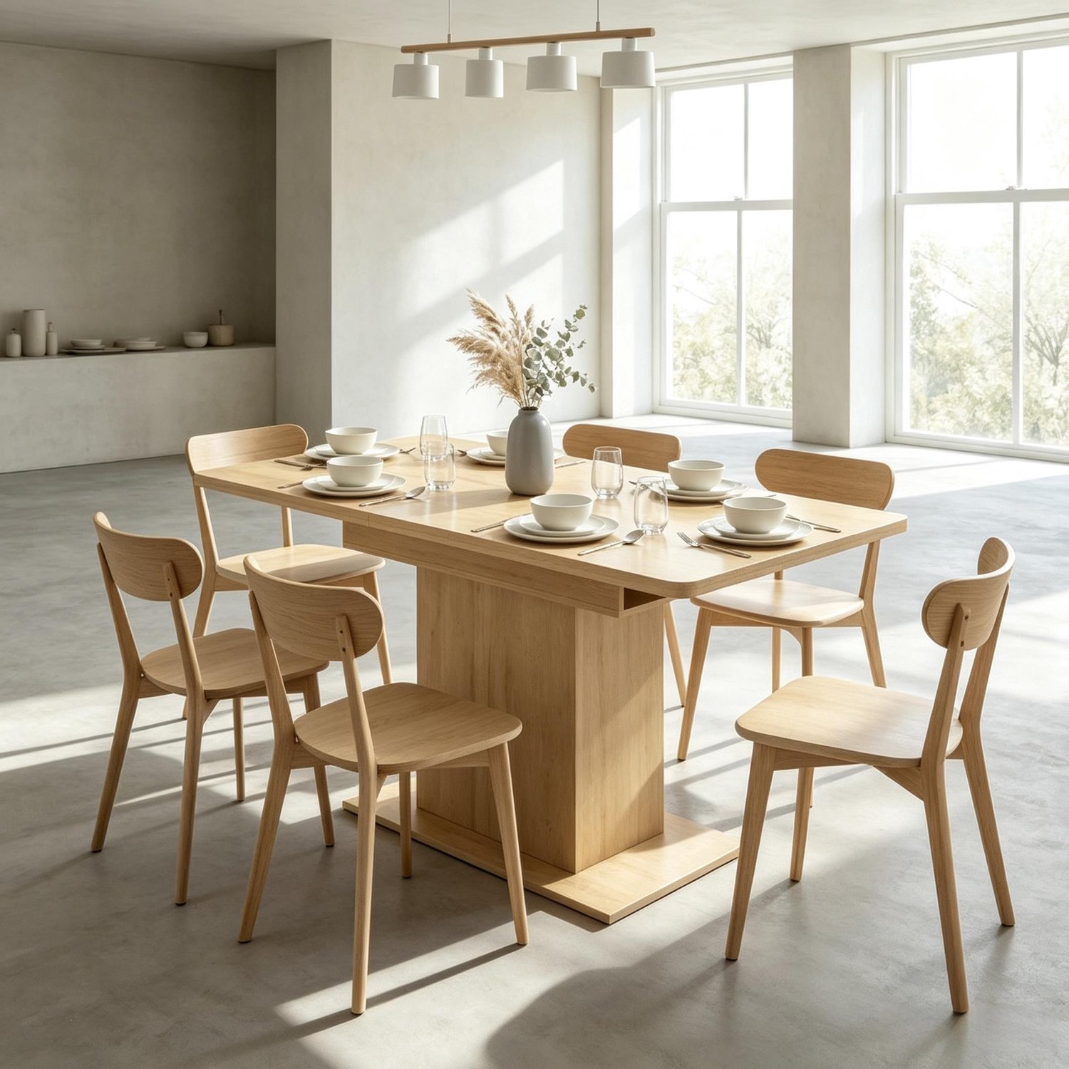 HAUSS SPOLE Uitrekbare Eettafel - Rechthoekig Voor 4 Tot 6 Personen Met Open Opbergvakken - Moderne Keuken En Eetkamer - MDF - 110 Tot 130 x 70 x 75 Cm - Natuurlijk Natural