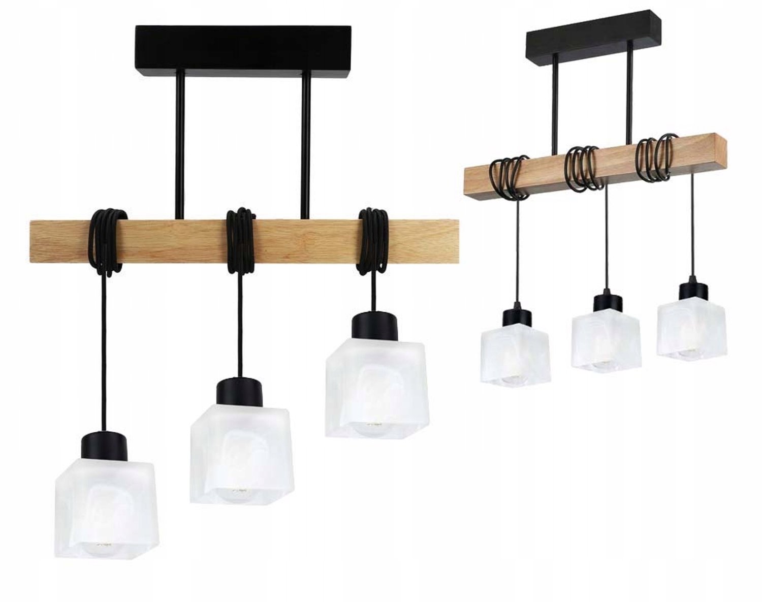 Houten Hanglamp Zwart met Glazen Kubus Lampenkap E27