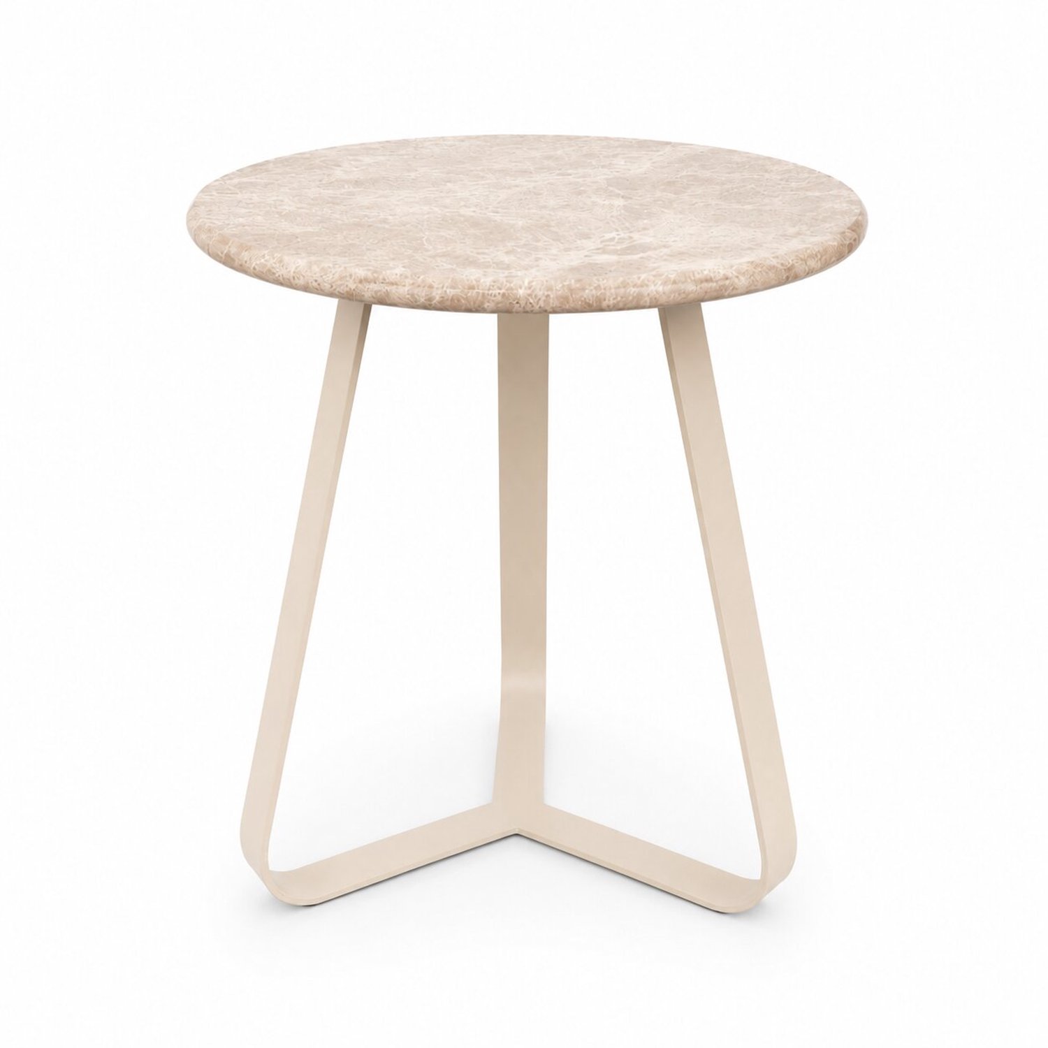 PTMD Kae Beige Marble Side Table Iron Legs Round