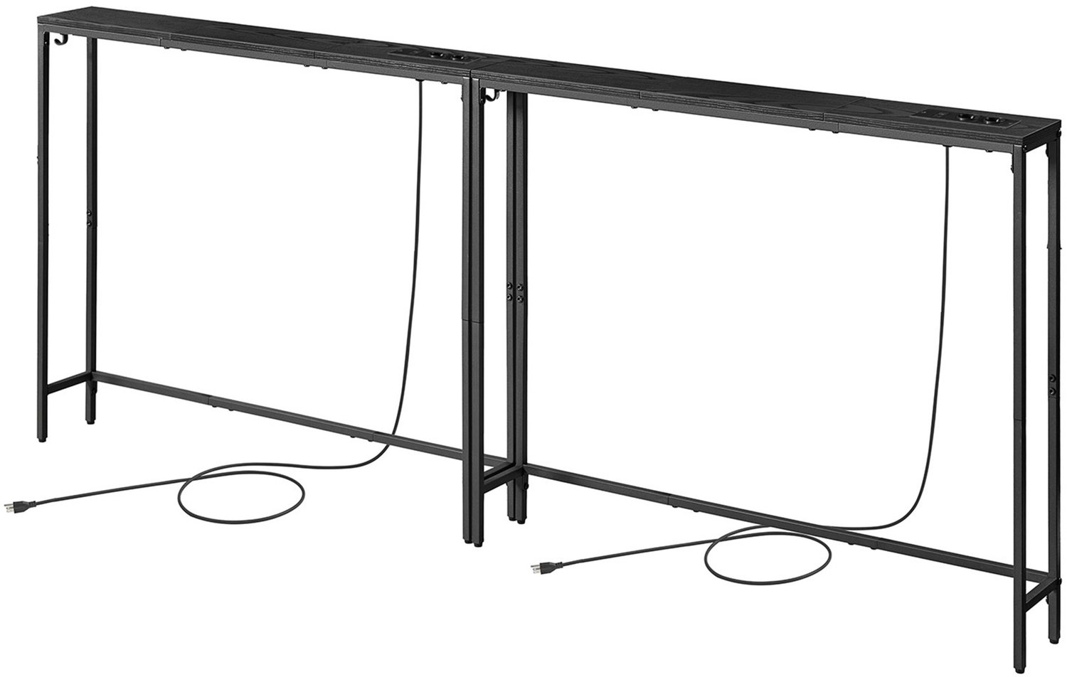 Smalle sidetable met stopcontact – 200 x 15 x 80 cm – antracietgrijs