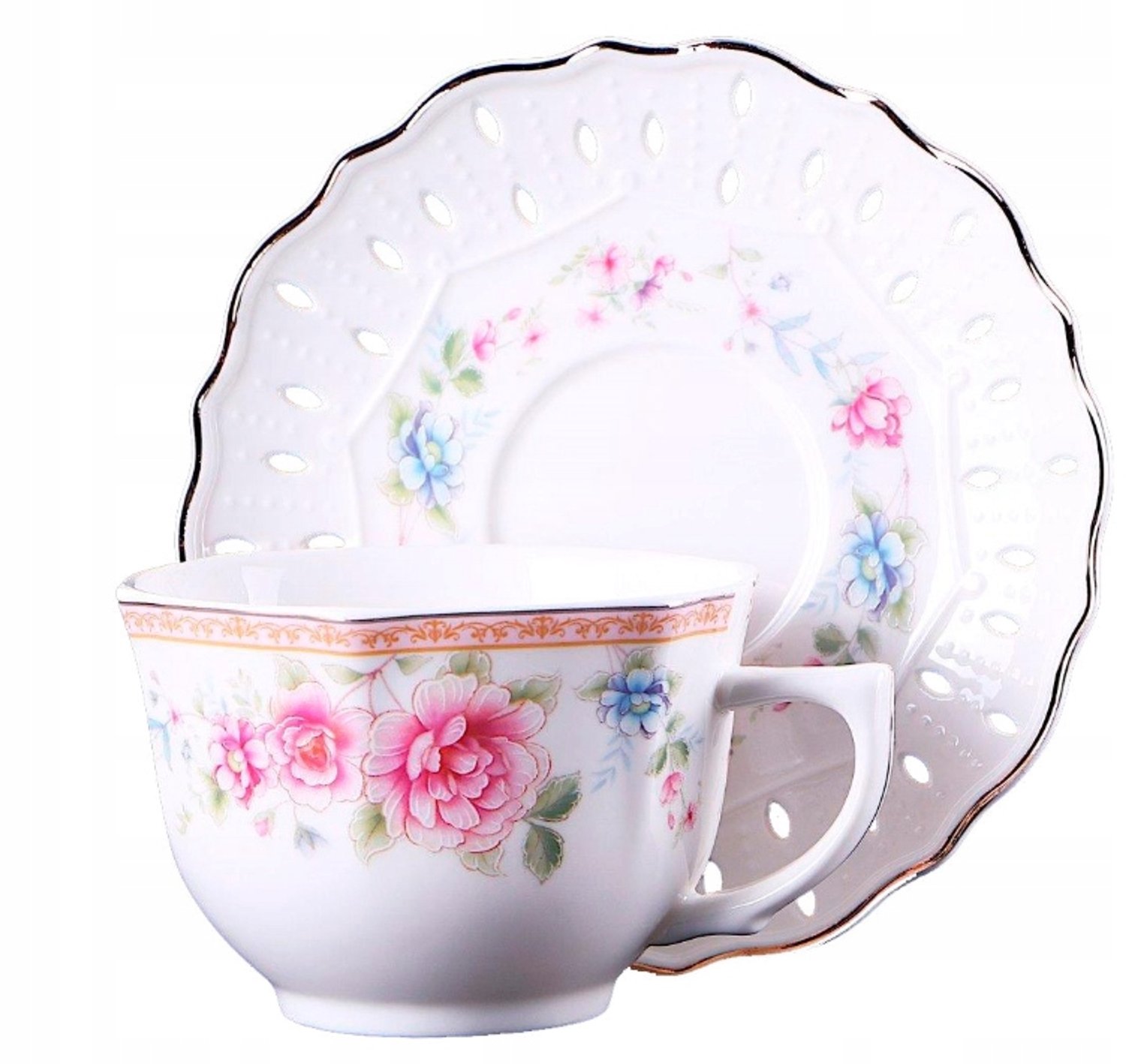 Veroni Dalia Porseleinen Kopjes Set 6 stuks met Schotels 220ml