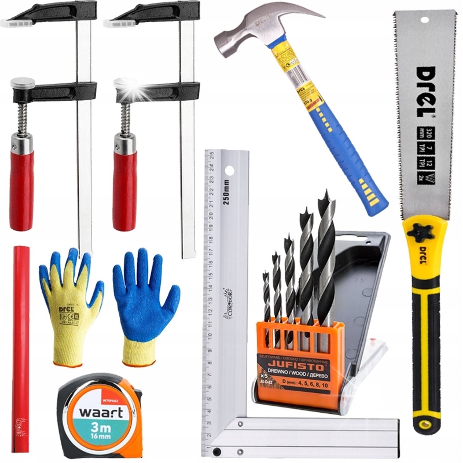 Multifunctionele Houtbewerkingsset: Hamer, Zagen, Meetlint, Klemmen