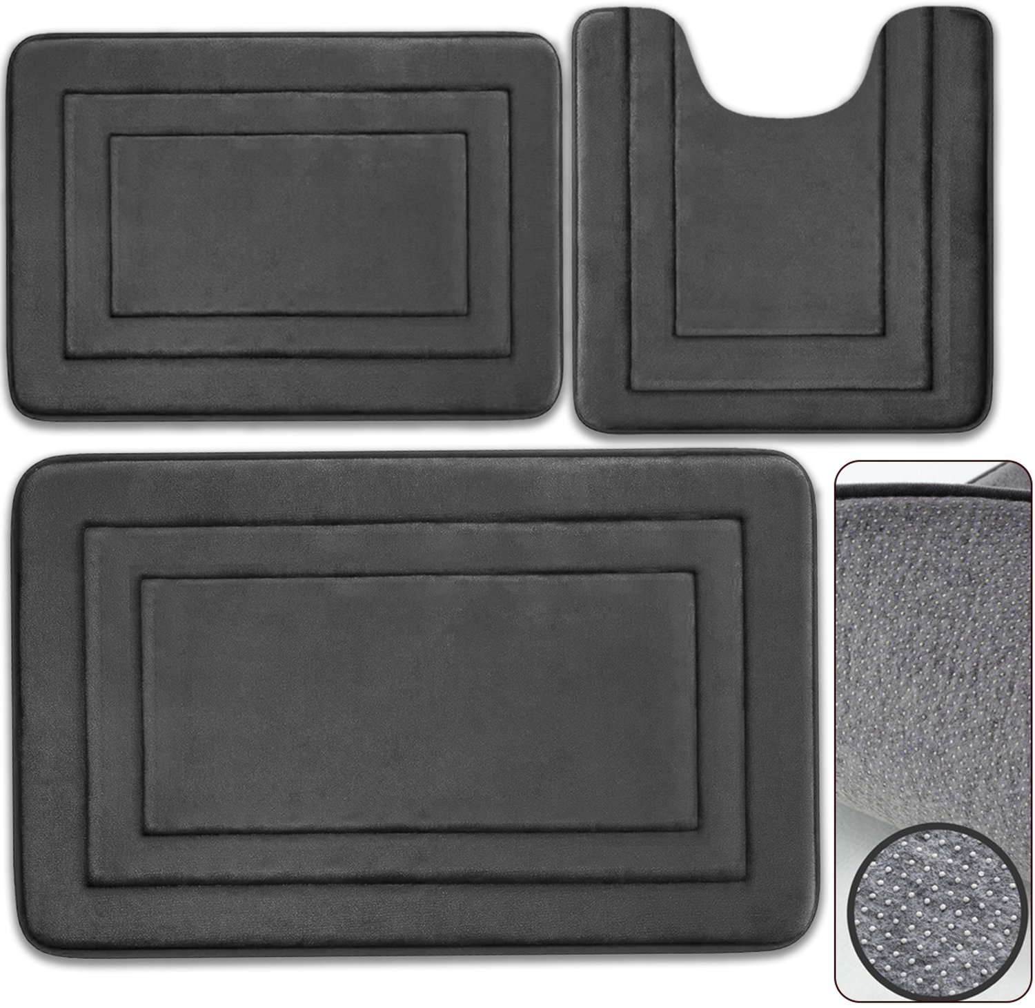 Grijze 3-delige Antislip Badkamermat Set - Zacht & Absorberend
