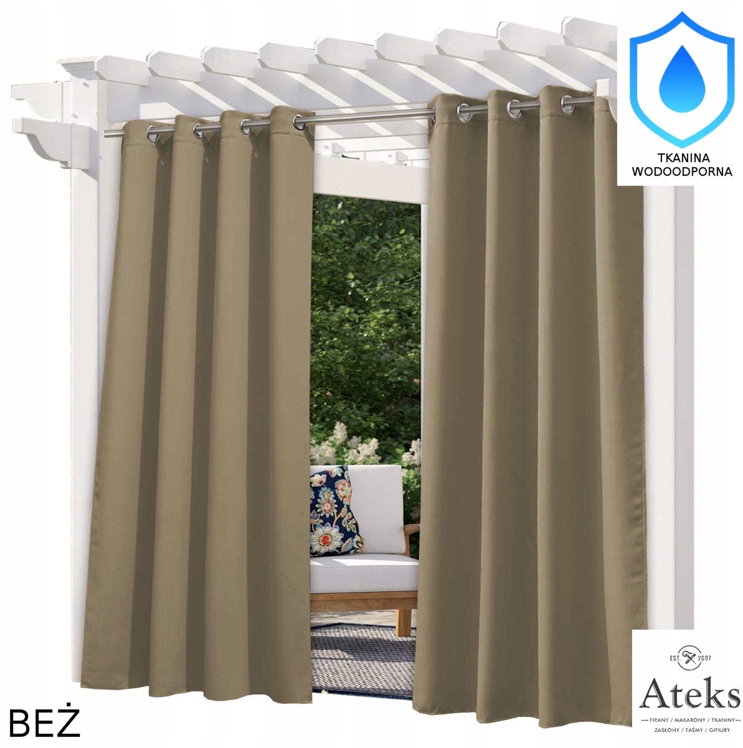 Waterdicht Tuindoek Gordijn 155x200 cm Beige voor Terras, Balkon, Paviljoen