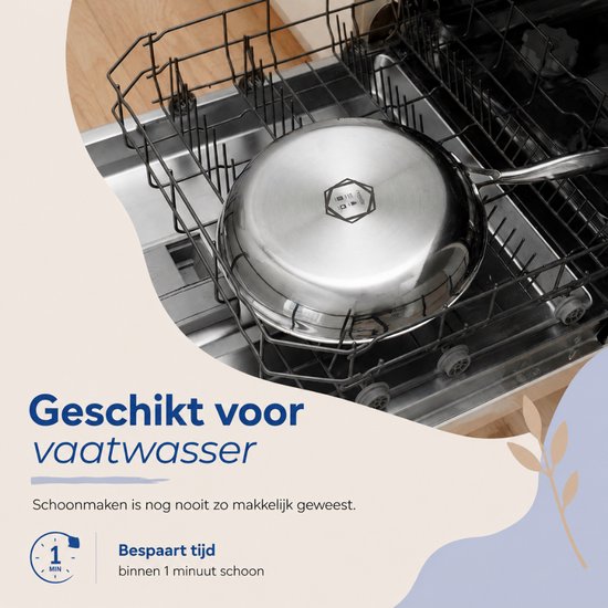Zilveren koekenpan met honingraatpatroon in een vaatwasser.
