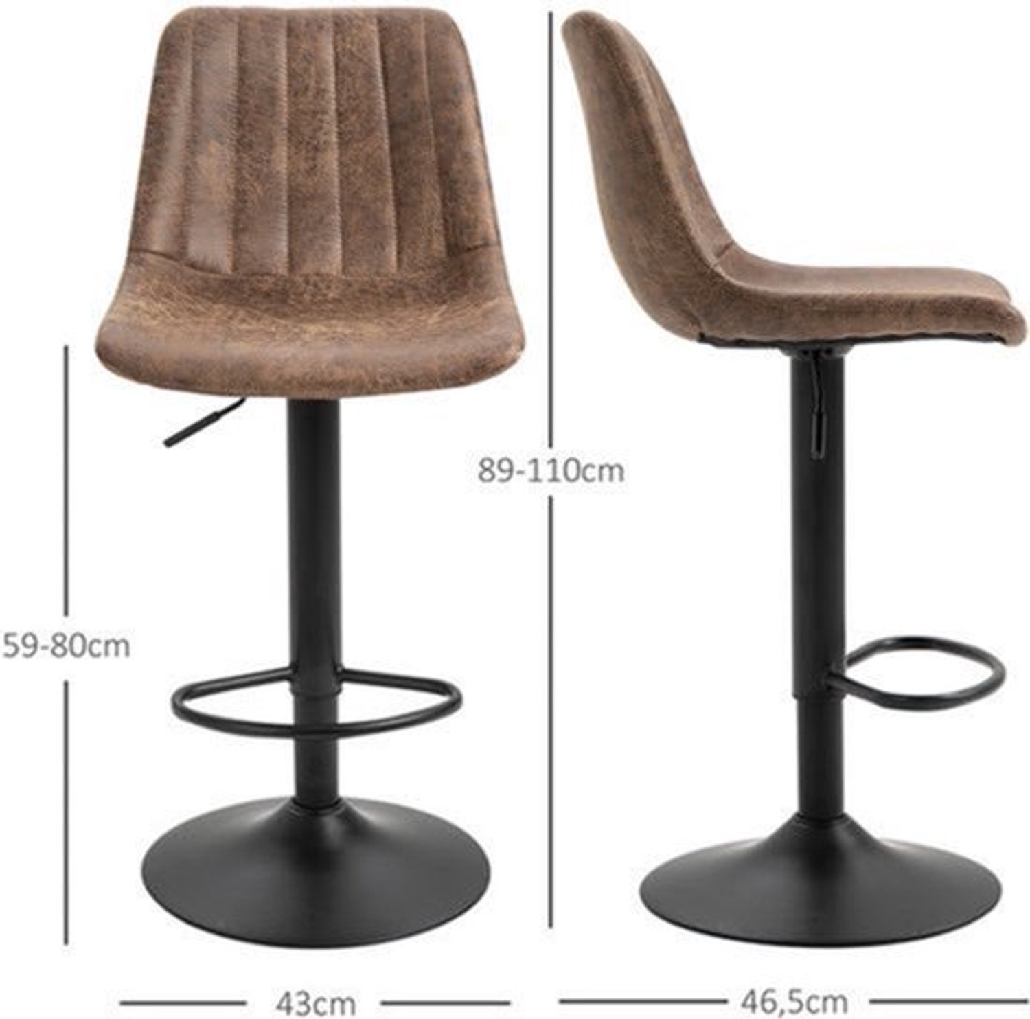 Barkrukken – Barkruk Set – Barstoelen – Hoge Stoelen – Retro Barkrukken – Bruin Zwart – Verstelbare Zithoogte – Gaslift Met Voetsteun