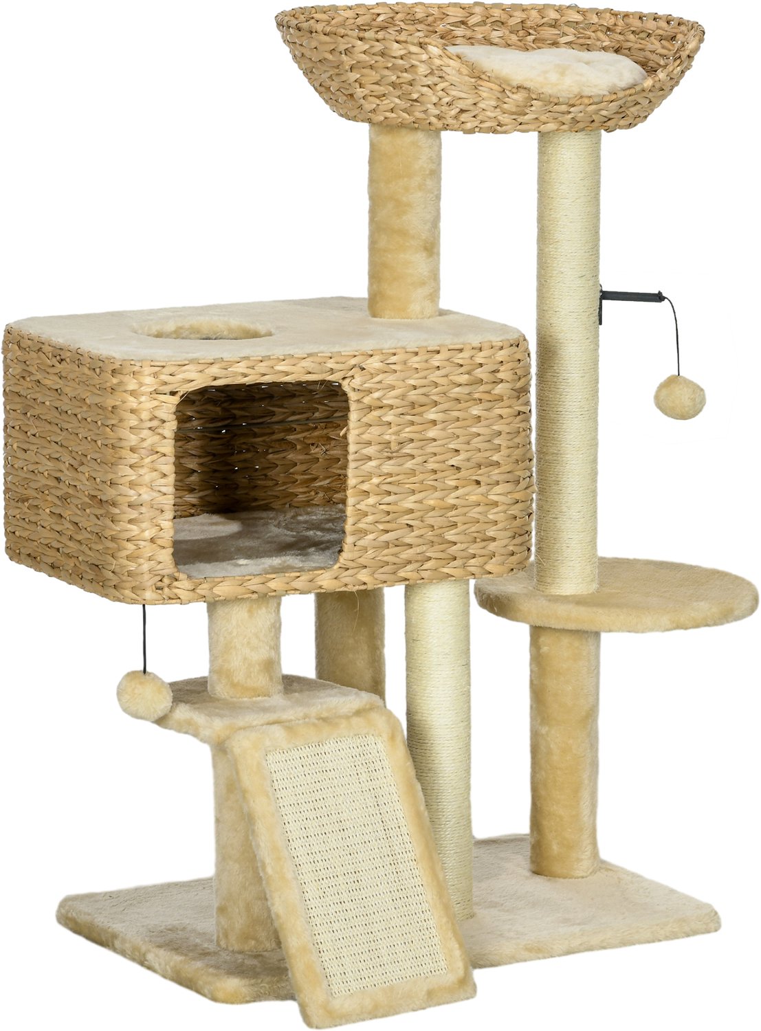 Pawona Krabpaal - Met kattenhuis, kattenbed, ligplaats en rampe - 60 x 40 x 98 cm - Bruin/Beige