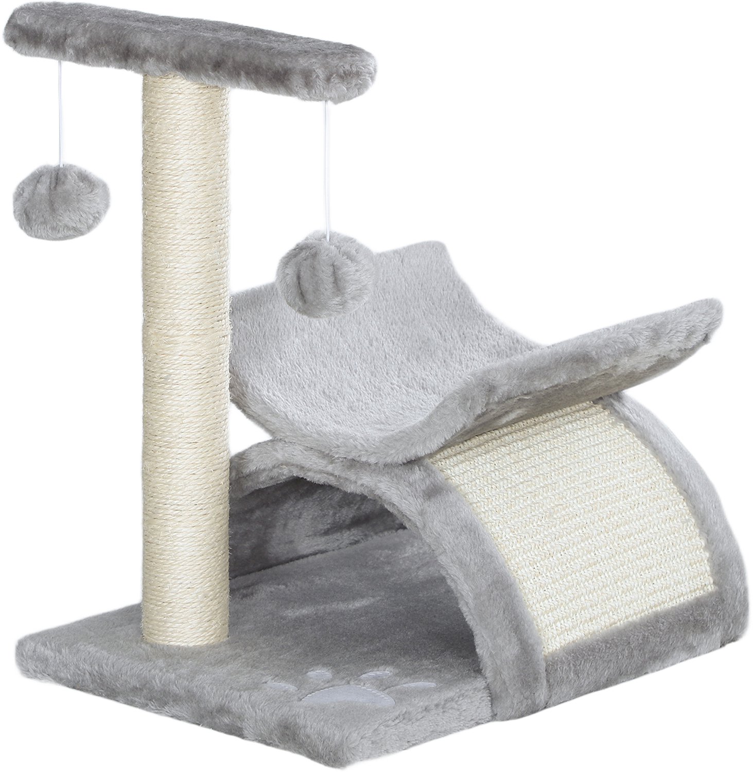Pawona Krabpaal - Met tunnel, U-vormig ligbed en speelballen - 40 x 30 x 43 cm - Lichtgrijs