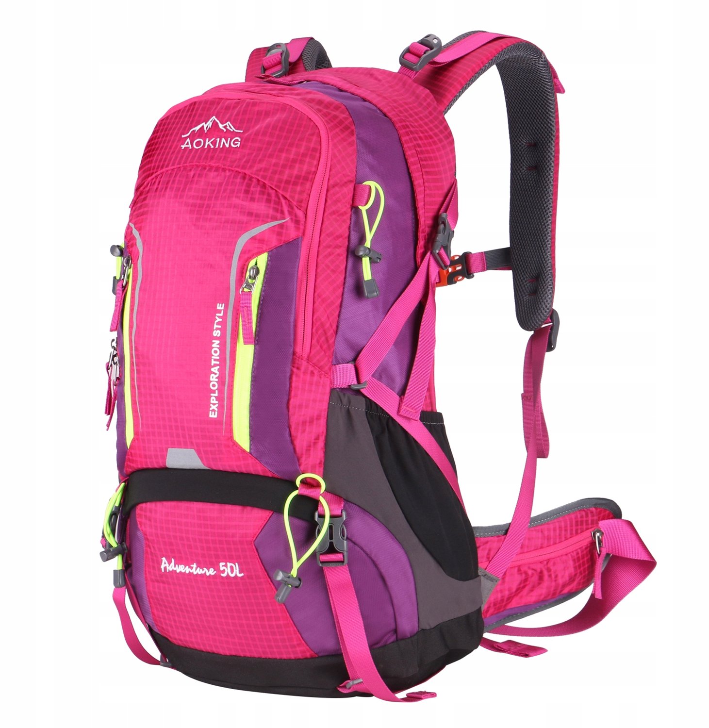 Aoking 43L Wandelrugzak - Fuchsia, Afneembare Compartimenten, Comfortabel