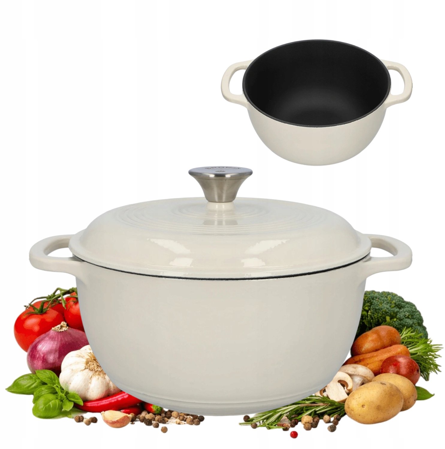 Gietijzeren Emaille Pan 4L - ECRU - Inductie, Gas, Oven