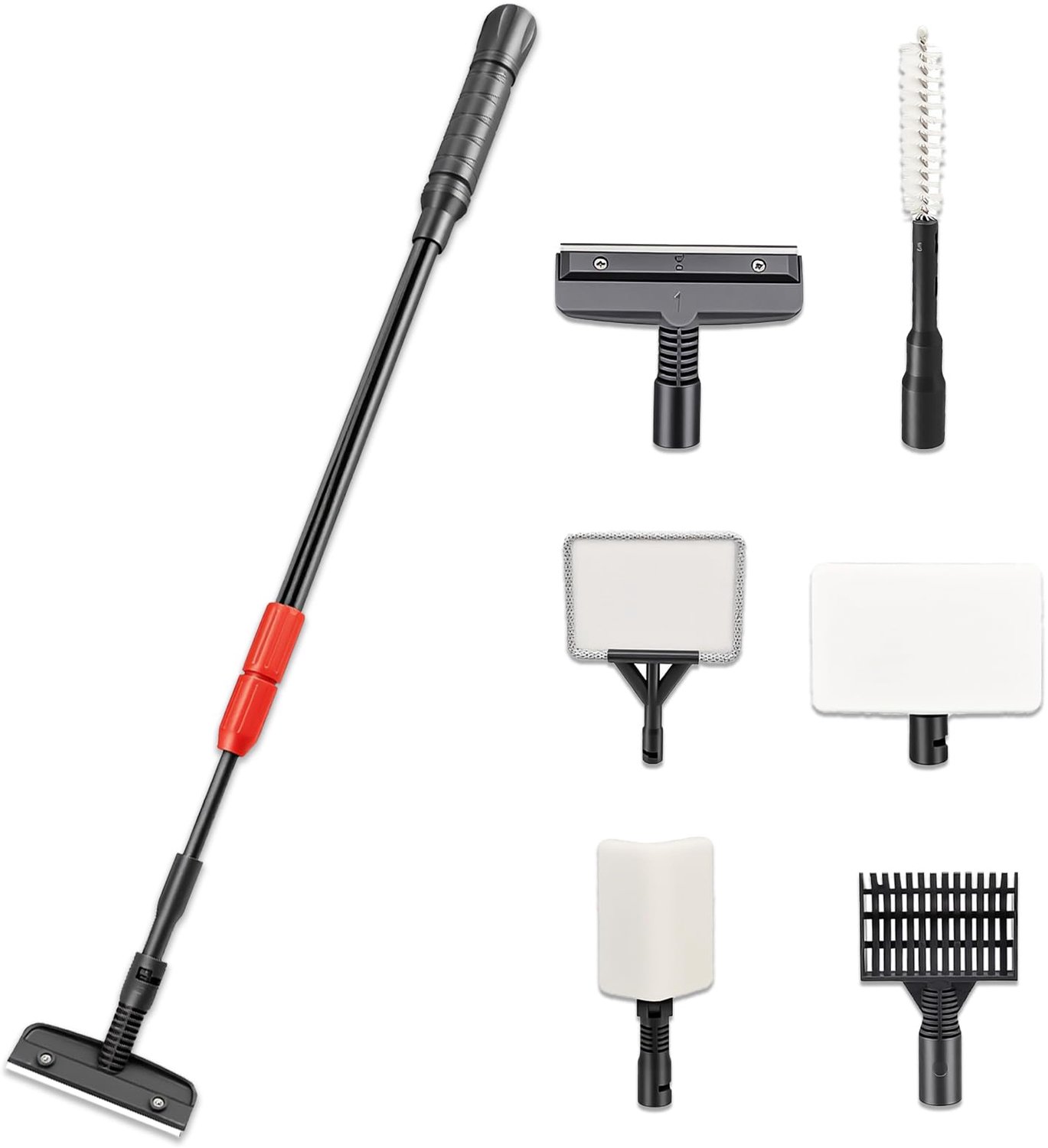 Famanu - Aquarium Reinigingsset 6 in 1 - Houdt je aquarium schoon en helder - Duurzaam kunststof - Zwart 6 stuks